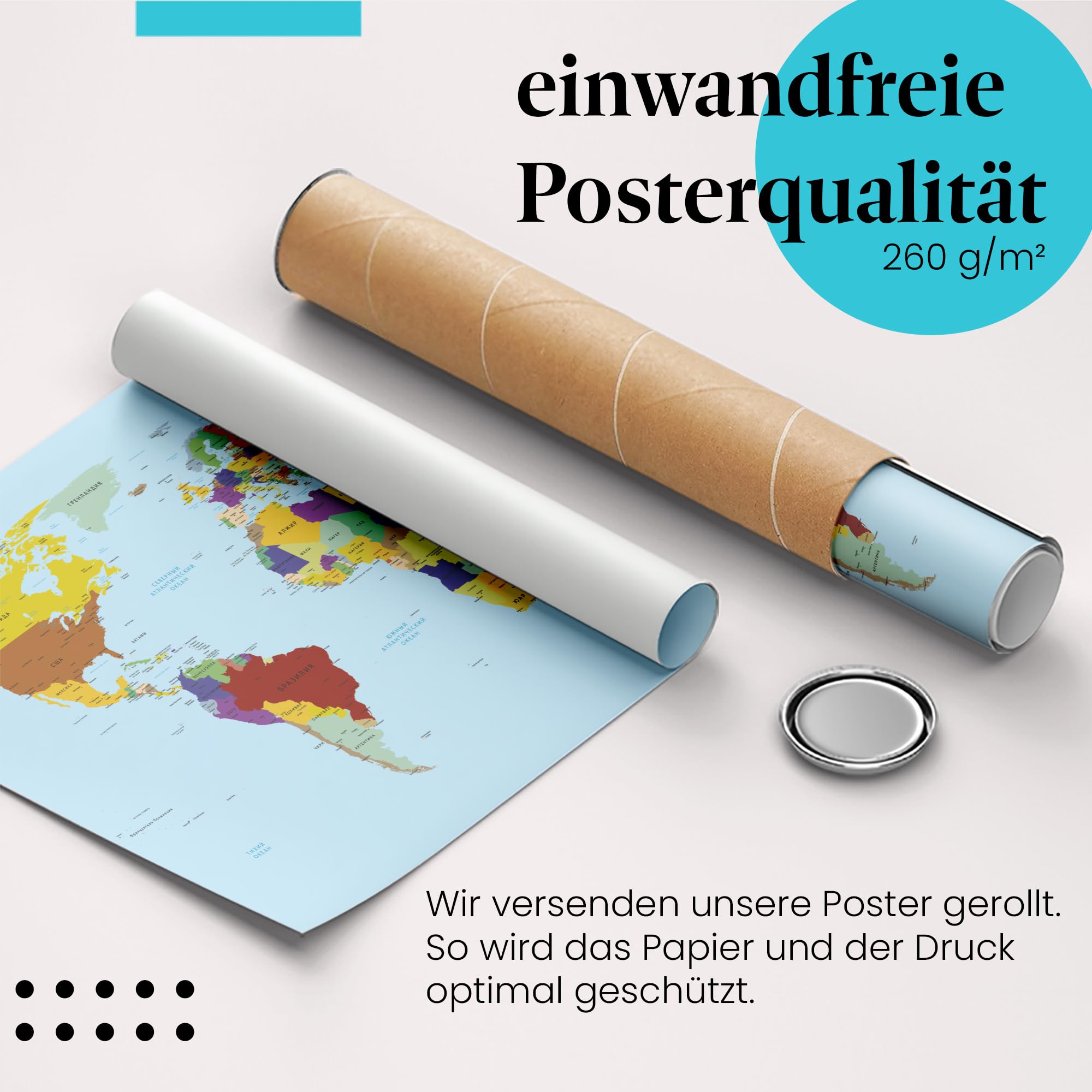 Postereck - 0672 - Politische Weltkarte, In Russisch Hauptstadt - Unterricht Klassenzimmer Schule Wandposter Fotoposter Bilder Wandbild Wandbilder - Leinwand - 75,0 cm x 50,0 cm