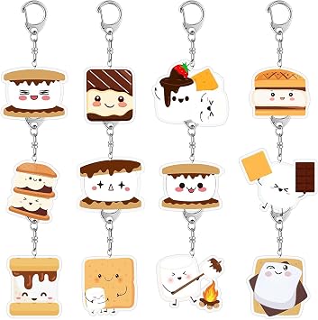 12 PCS Smores Keychain, Smores Party Favors Smores Birthday Party Supplies Decoration Gifts