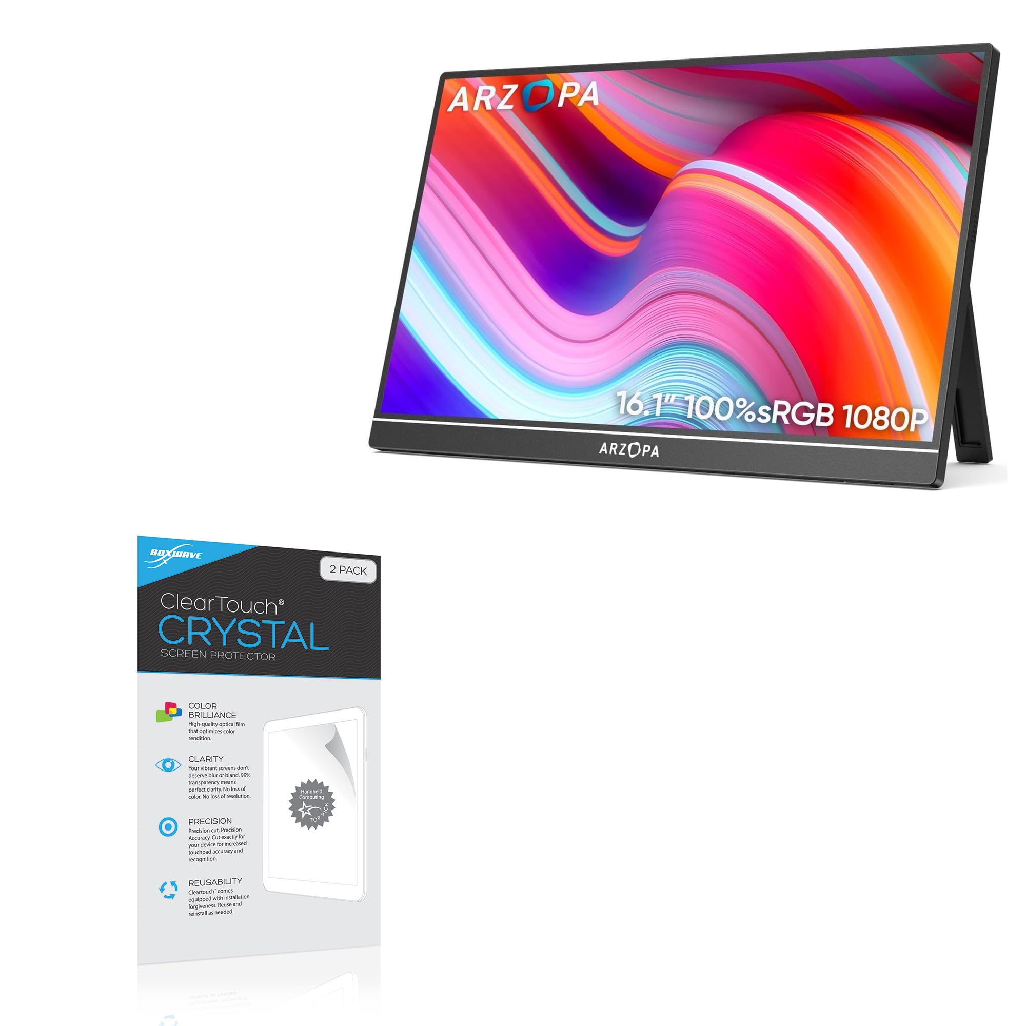BoxWave Screen Protector Compatible with ARZOPA Z1C Portable Monitor (16.1 in) - ClearTouch Crystal (2-Pack), HD Film Skin - Shields from Scratches