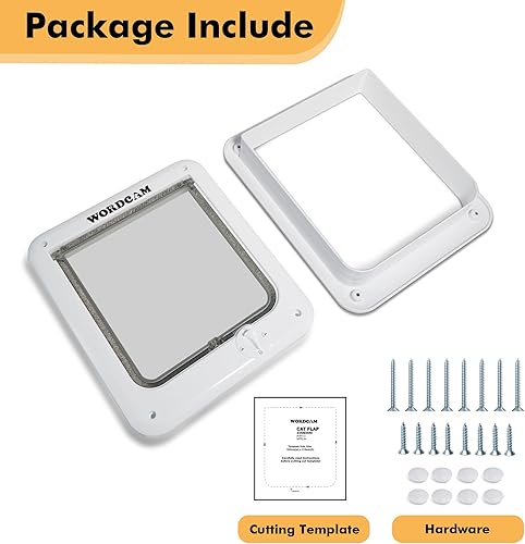 Miniatura 7 de Wordcam Puerta grande para gatos, puerta de gato con bloqueo de 4 vías para puertas interiores y exteriores, puerta magnética para mascotas para