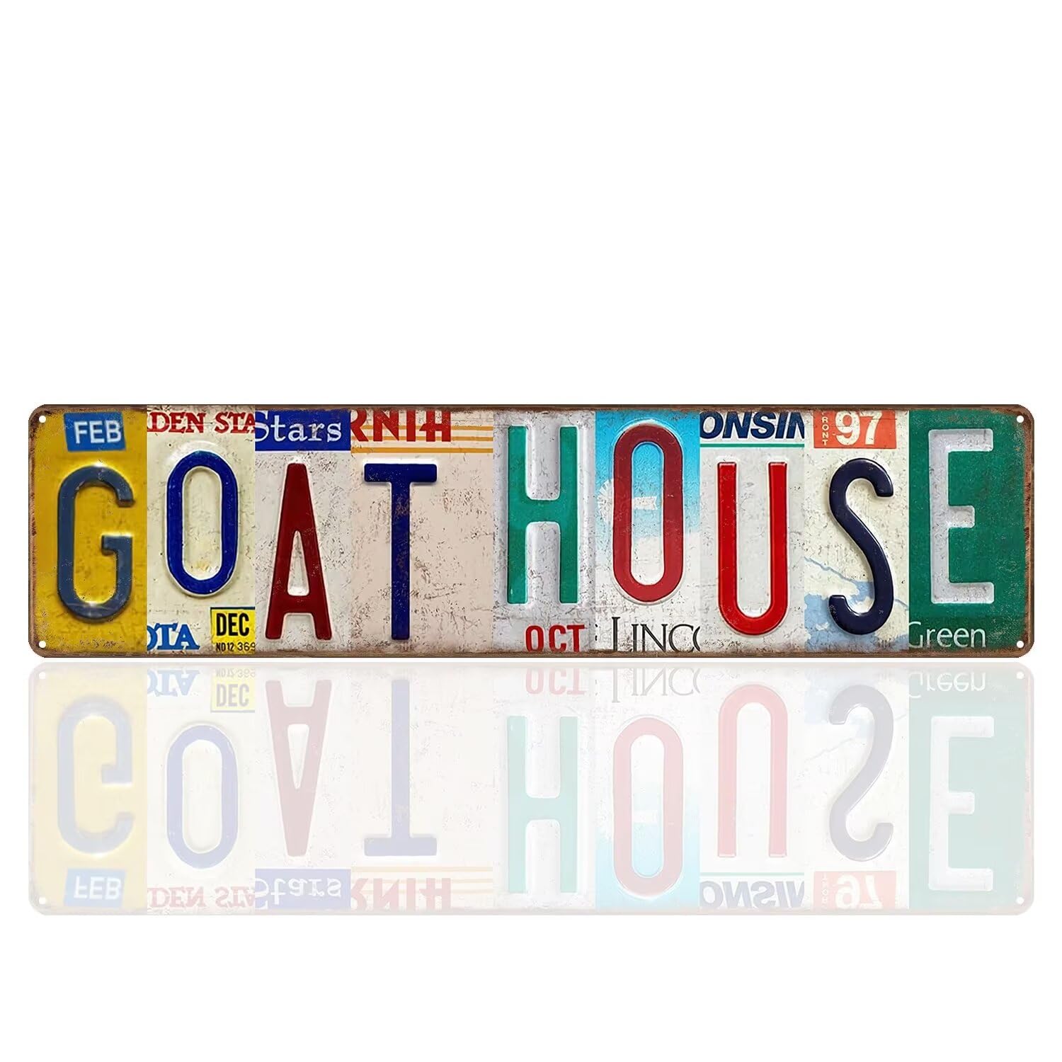 peiyeety Vintage Metal Tin Sign Decorative Wall Art Goat House License Plate Style Sign, Rustic Style, Durable Waterproof Rustproof, For Home, Animal Decor, Farm, Easy To Mount, 4x16 Inch