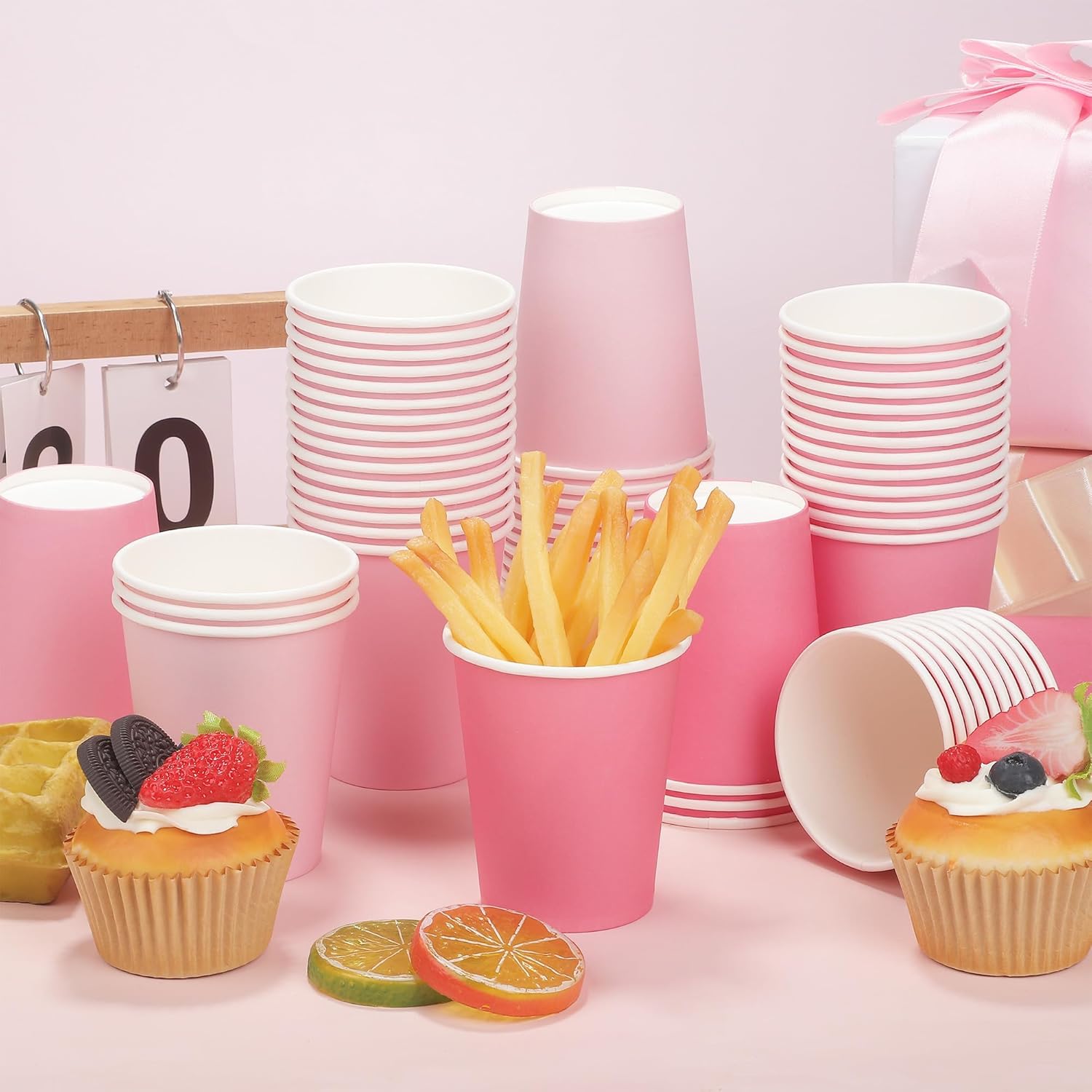 URATOT 60 Pieces 9 Ounce Disposable Paper Cups Gradient Pink Party Cups Drinking Cups for Party, DIY, and Holiday, 4 Colors - Image 5