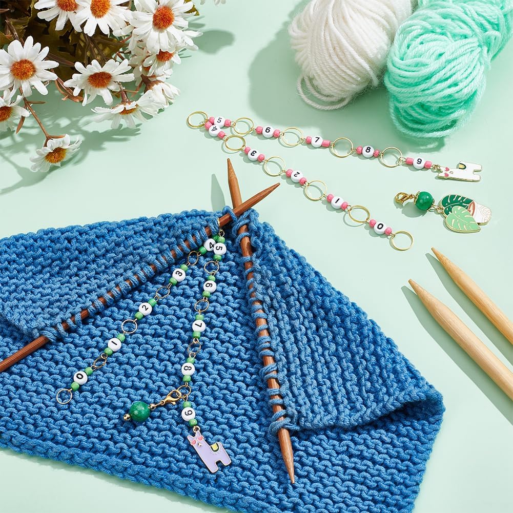 NBEADS 2 Pcs Alpaca and Plant Knitting Row Counter Chains, Number Beads Acrylic Stitch Markers Row Counting Accessories for Knitting Crochet Tracking Project Progress