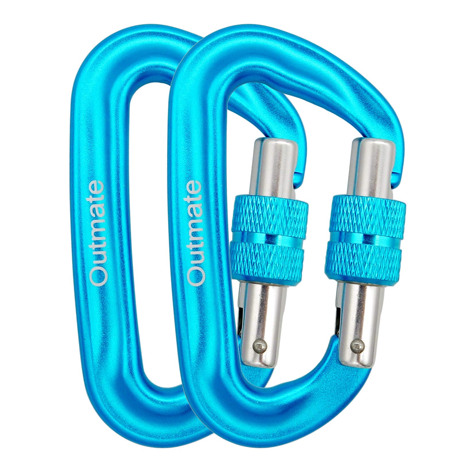 Outmate 12kN 3.2"x2" Heavy-Duty Carabiner Clips - Durable, Lightweight Aluminum Alloy Carabiners for Hiking, Camping, Keychains, Dog Leashes, Hammocks & More(Screw gate,2 Cyan)
