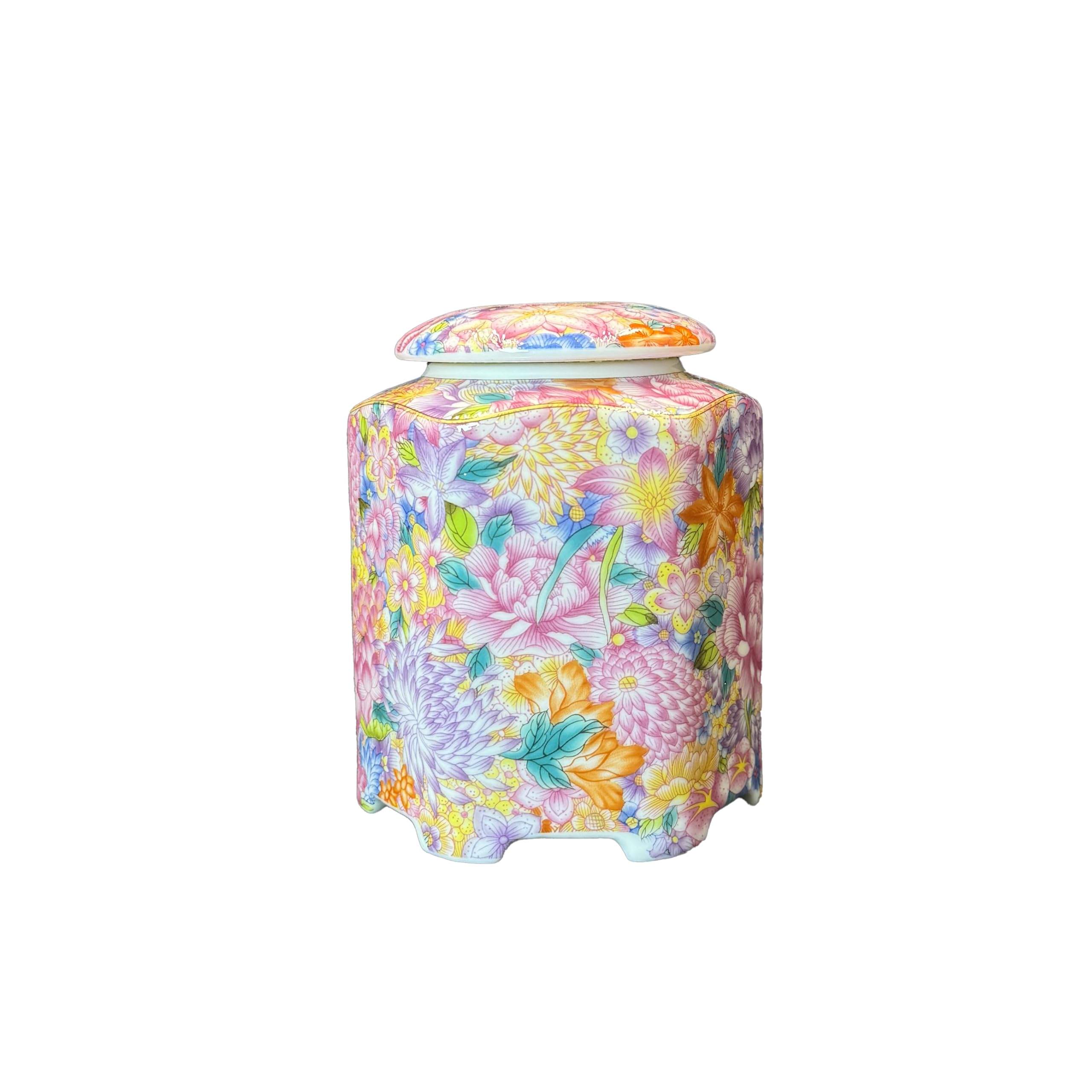 Decorative Ceramic Storage Jar with Lid, Floral Pattern, 4.33 x 3.54 inches