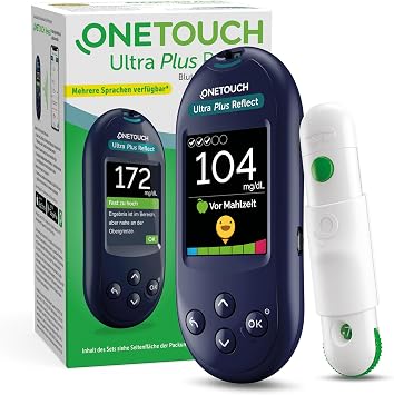 OneTouch Ultra Plus Reflect® Blood Glucose Monitor mg/dL Gauge set with 10 test strips & 10 lancets (mg/dL) Precise measurement. Stiftung Warentest VERY GOOD.