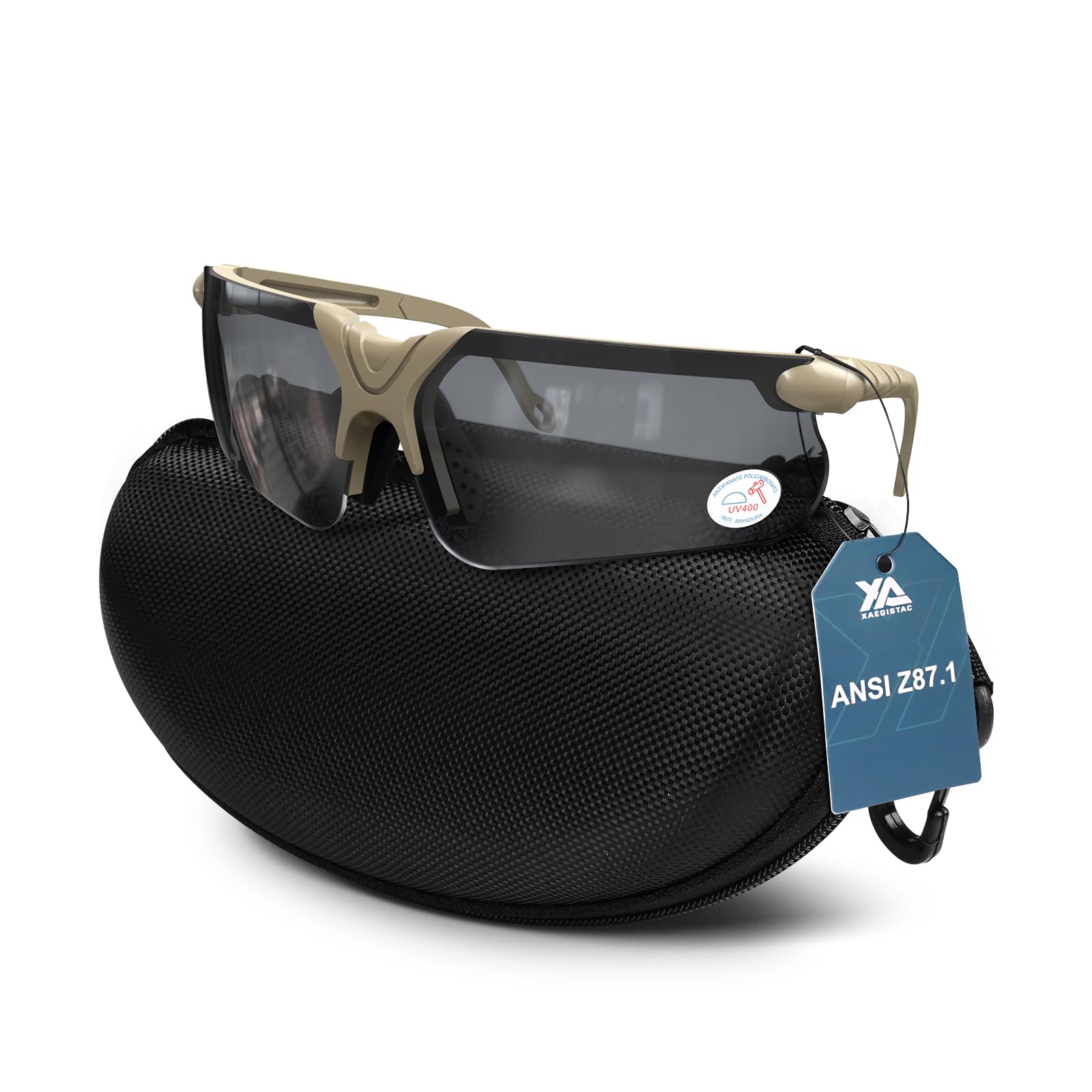 xaegistac Shooting Glasses with Case Anti Fog Hunting Safety Glasses for Men Women (Black Lens-Khaki Frame)