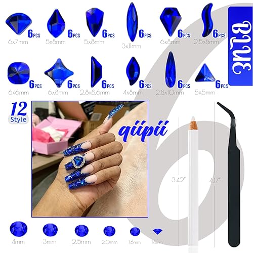 Miniatura 3 de 2052 diamantes de imitación azules para uñas, multiformas, diamantes de imitación de zafiro para uñas, parte trasera plana, gemas de cristal K9,