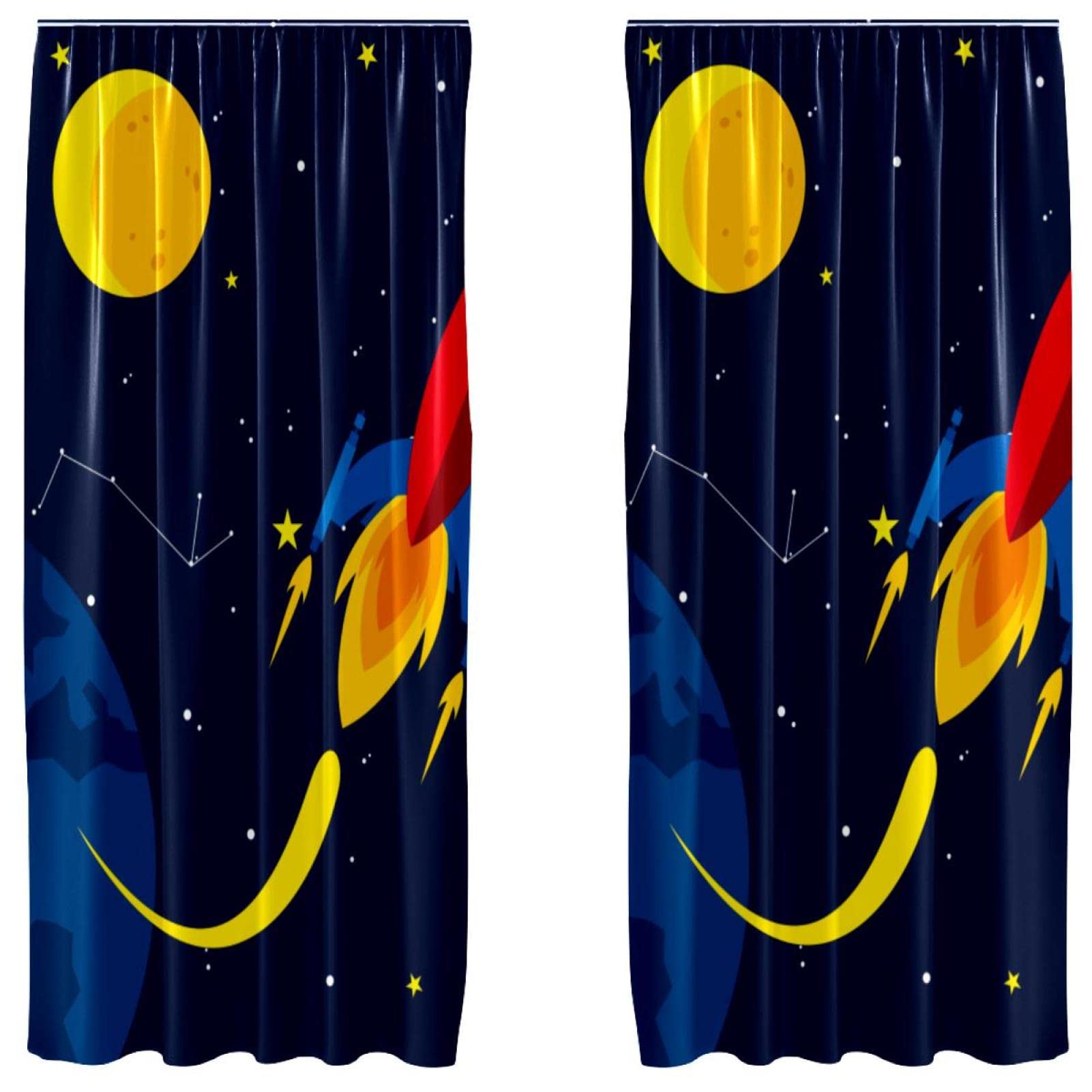 Cortinas para sala y dormitorio de naves espaciales, par de paneles decorativos de 55x84"