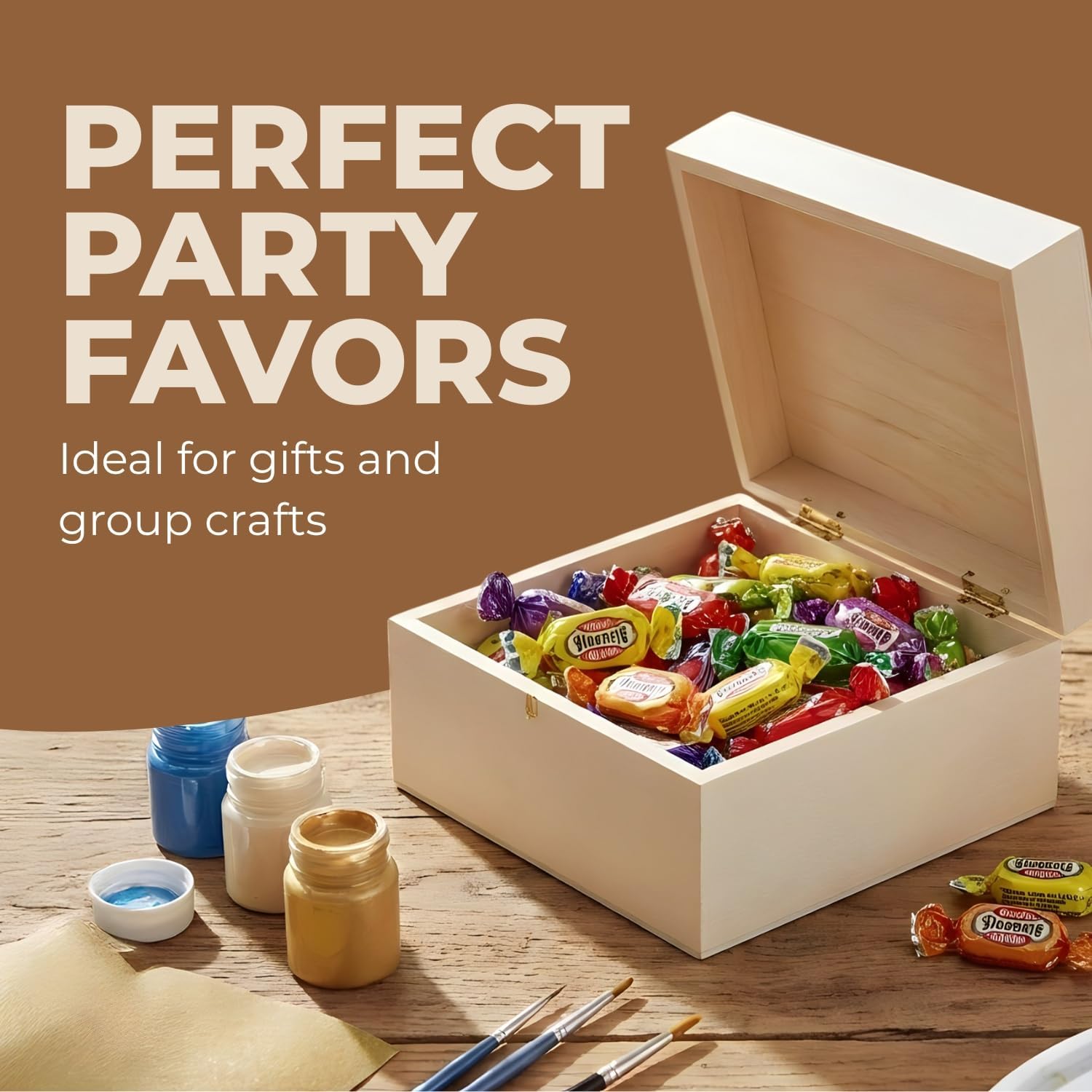 Fun Express 3" x 3" x 2" DIY Unfinished Wooden Trinket Boxes, Plain Wood Craft Boxes with Lids for Painting, Gifts & Storage, 12 Pack image 3