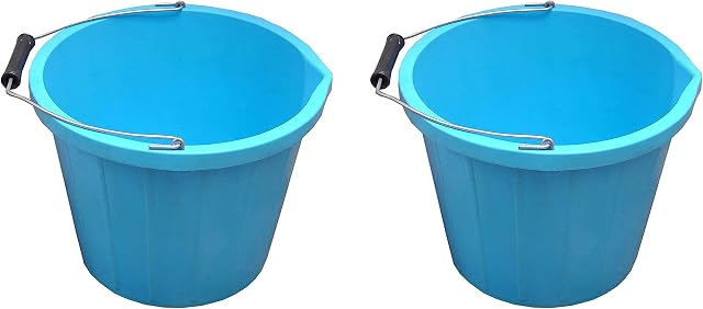 Set of 2- Blue Plastic Builders Bucket 3 Gallon 14 Litre Water Mixing Storage Strong with Measuring Guide, Handle And Spout (Made in U.K)