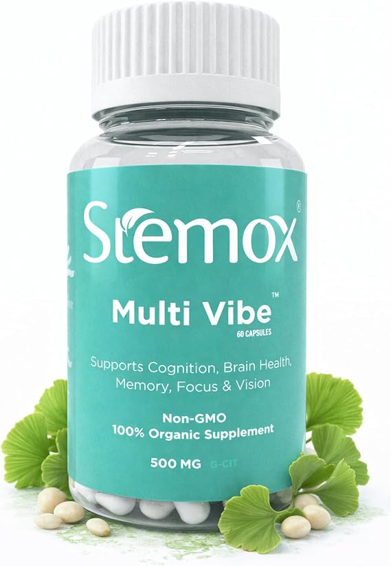 Multi Vibe Brain Supplement with Ginkgo Biloba 120mg, Ginkgo Biloba Capsules, Memory Supplements, B Vitamins, Focus Support, Cognitive Health 60 Capsules