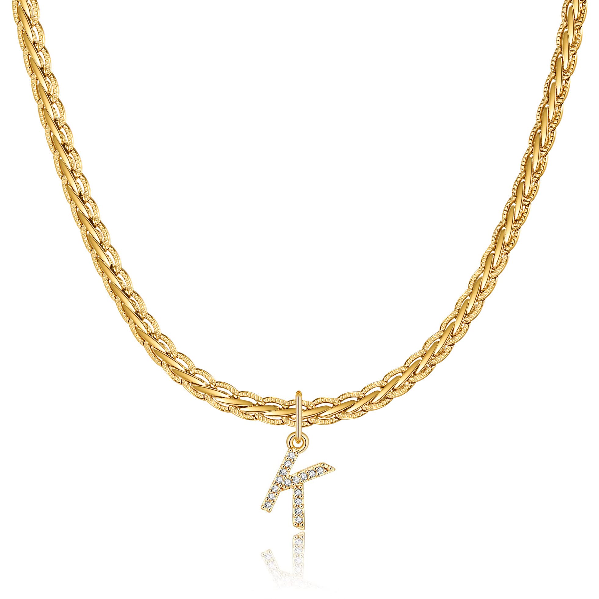 Collier lettre initiale anti-ternissement or 18k pendentif vintage - 7