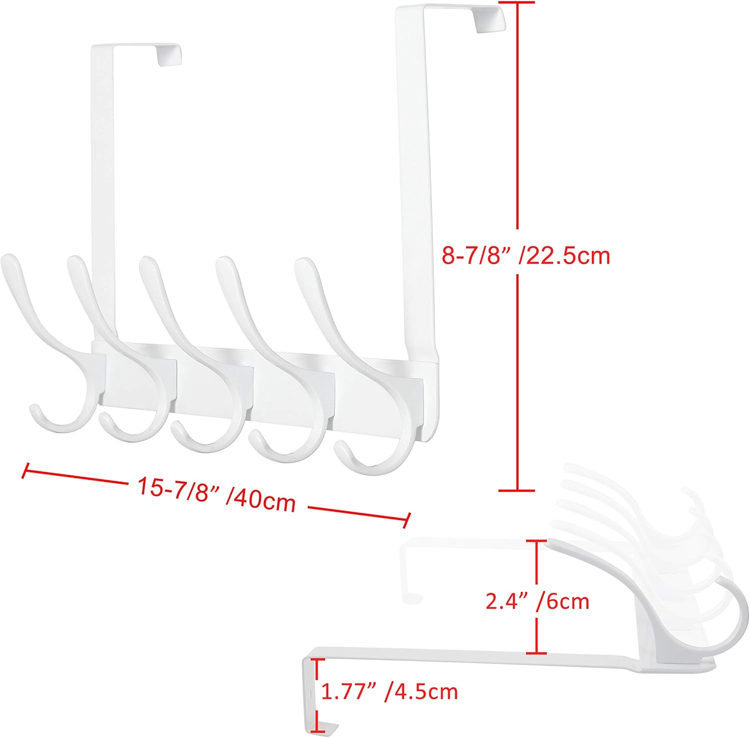 SKOLOO Over The Door Hook, Door Hanger Hooks for Hanging Clothes, Towels, Coats, Hats, Over The Door Towel Hook - Pack of 2, White, Assembly Required