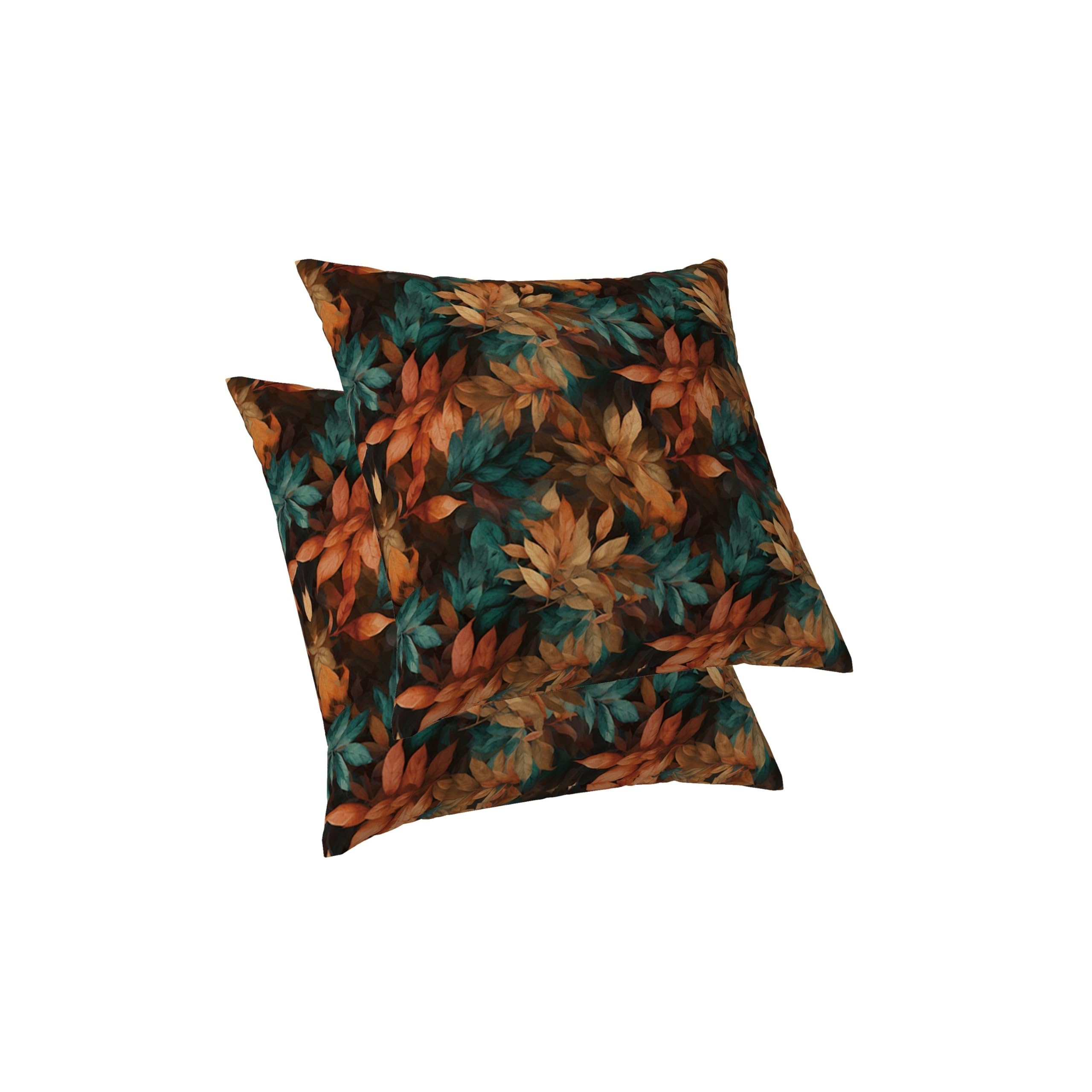 ggaimwf Set of 2 Pillowcase Covers Orange Blue Leaves Pattern Plants Modern Linen Look Square Cushion Cover for Neutral Home Decor Outside Decorative Patio Living Room Couch Sofa Bed 45x45cm