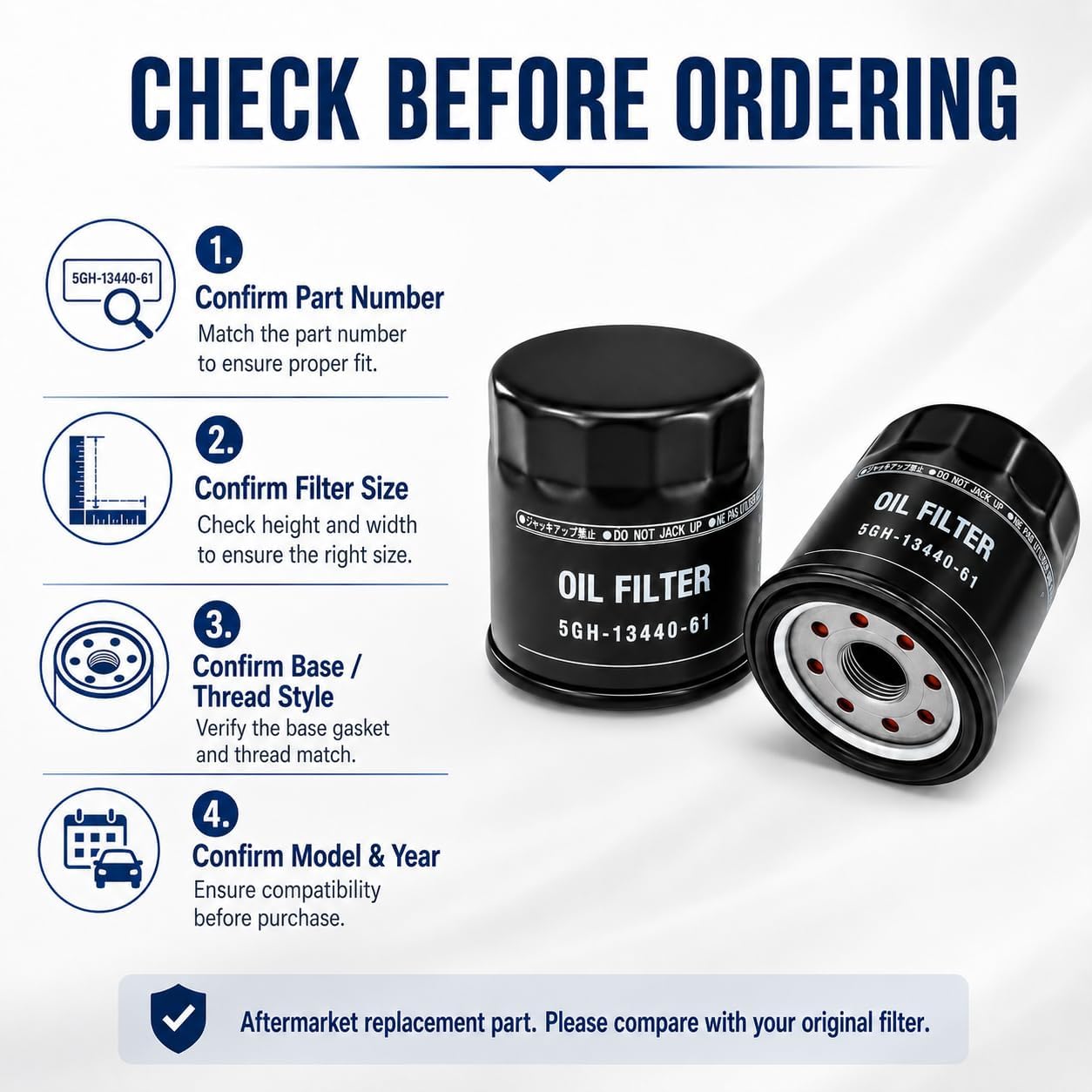 5GH-13440-61-00 Oil Filter Replacement, Compatible with Yamaha 5GH-13440-60-00 5GH-13440-20-00 5GH-13440-50-00, HF204 Powersports Oil Filter for ATV, PWC, WaveRunner, Outboard, 2 Pack