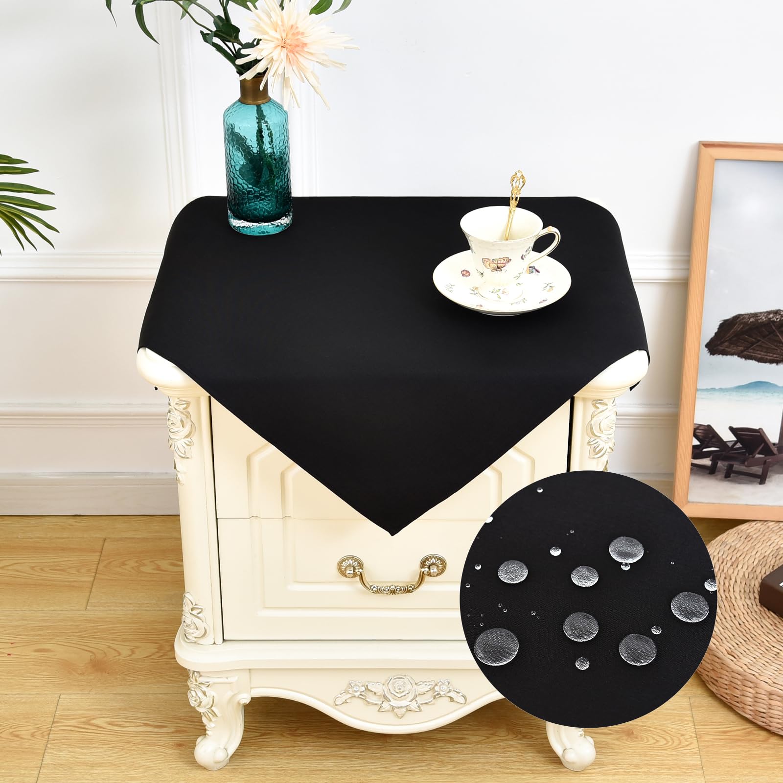 NEWISHER Farmhouse Water Resistant Small Square Tablecloth 60x60 cm (23x23 inch), Faux Linen Table Cloth Wipe Clean, Washable End Table Cover for Kitchen Dining, Party, Banquet Indoor Outdoor (Black) โ image 1