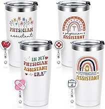 Qtencas 4 Pcs Physician Assistant Gifts for Women, National Physician Assistant Day, Birthday and Christmas, 20oz Stainless Steel Insulated Tumblers with Badge Clip and Pen, White