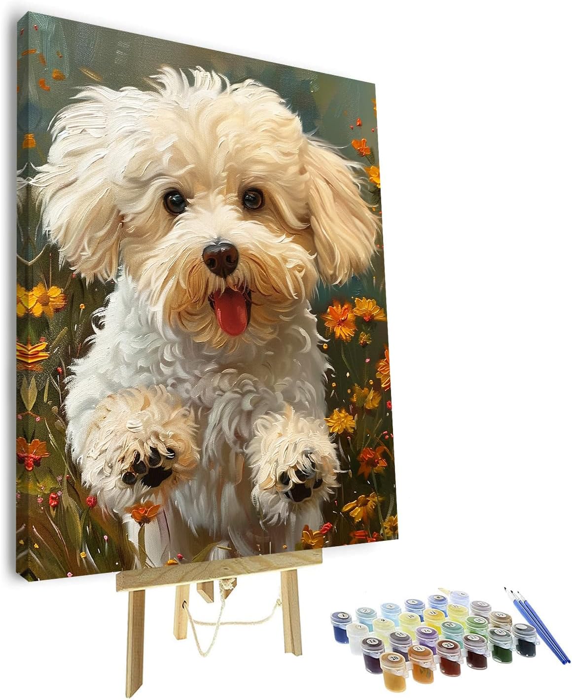Animals Paint by Numbers Modern Dogs Paint-by-Numbers Kits DIY Lovely Animals Dog Painting Numbers Gifts Adults Beginners Paint by Number Artwork for Bedroom Home Wall Art Decor 16x20 in (framework)