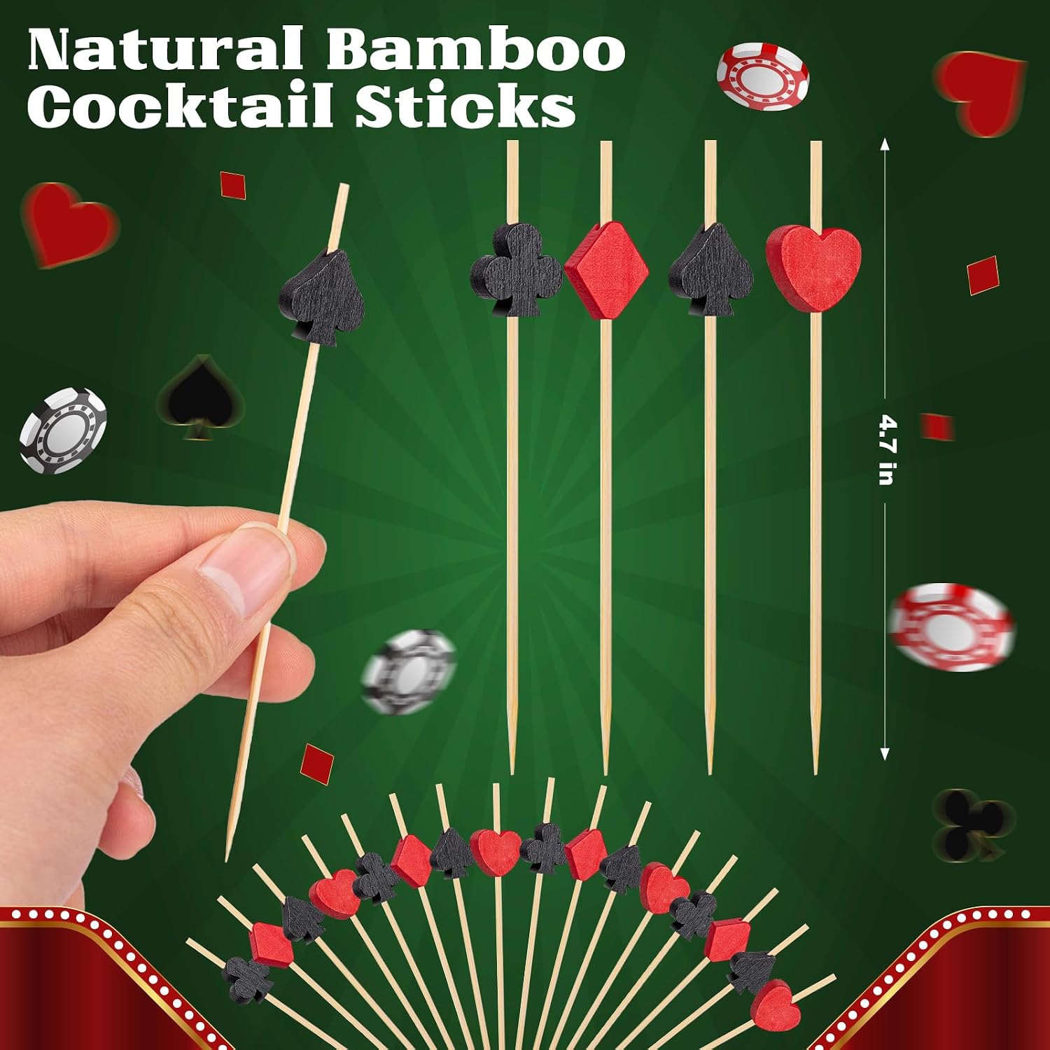 150PCS Casino Cocktail Picks 4.7Inch Poker Toothpick