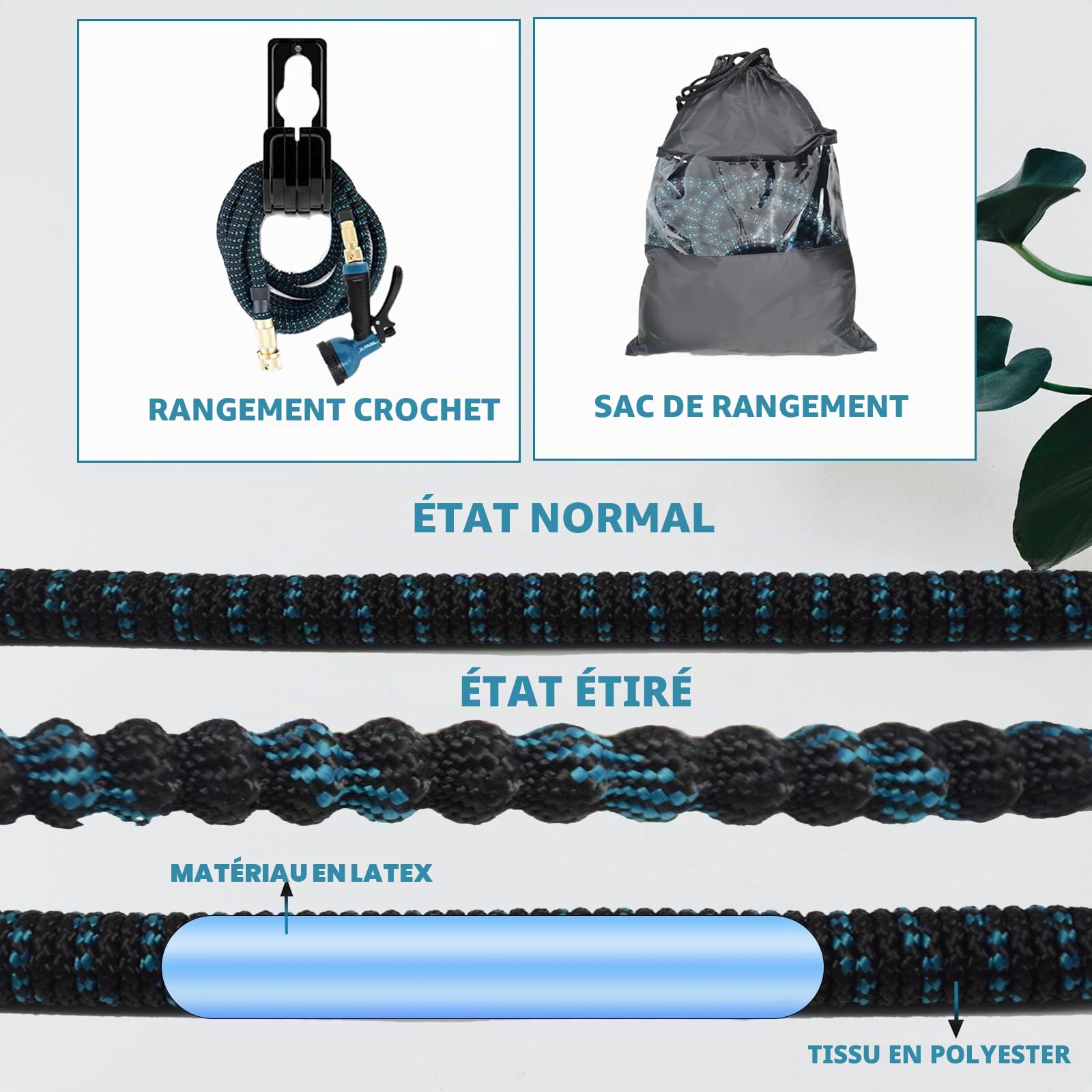 Tuyau Arrosage Extensible, Tuyaux D'arrosage 30m/100ft, Tuyau D'arrosage Retractable avec Adaptateur 1/2" et 3/4", 10 Modèles de Pulvérisation, pour Jardin Irrigation Nettoyage