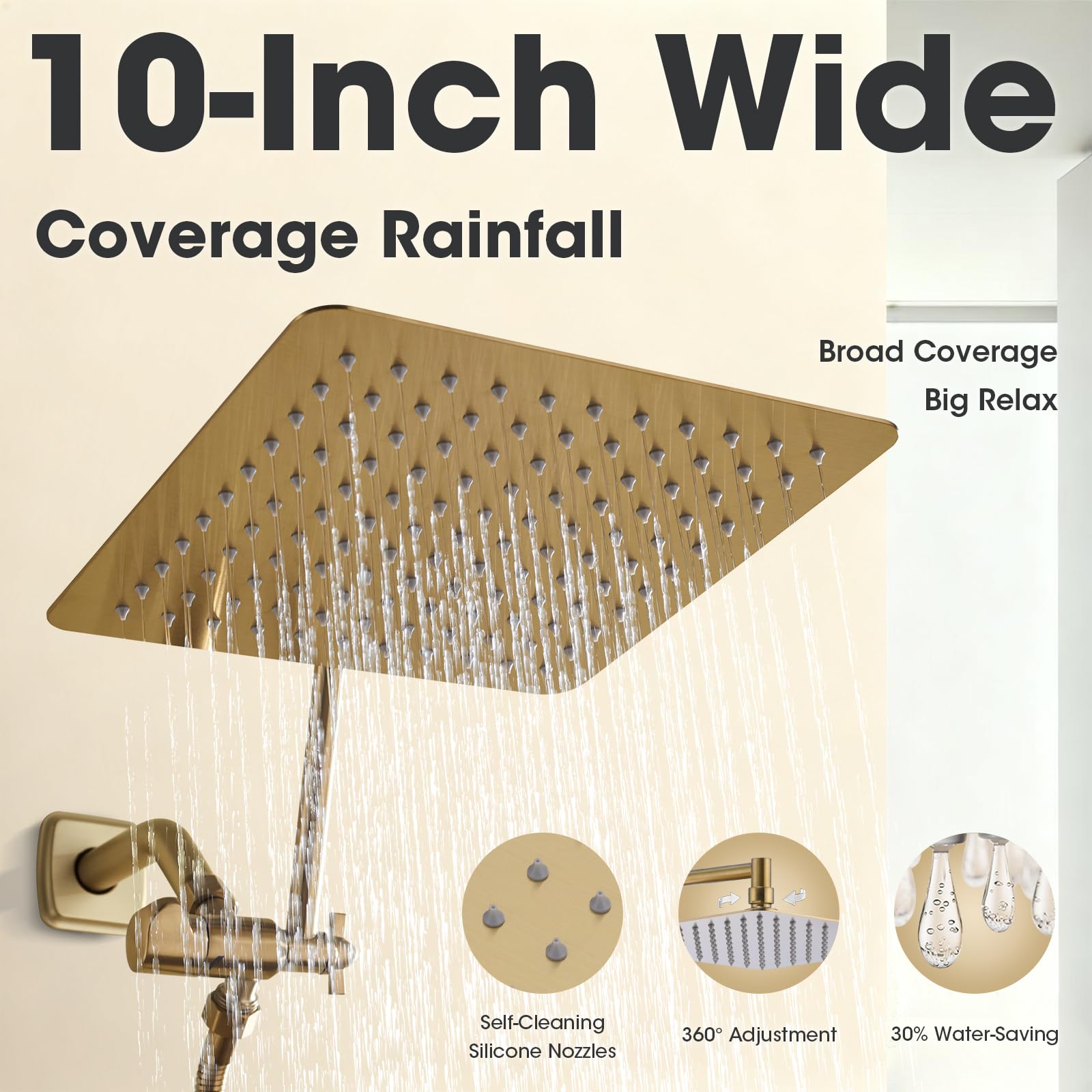 TRUSTMI - Cabezal de ducha de lluvia de metal con combo de rociador de mano, cabezal de ducha de lluvia de alta presión de 10 pulgadas y brazo de ducha ajustable de 14 pulgadas, desviador de 3 vías,