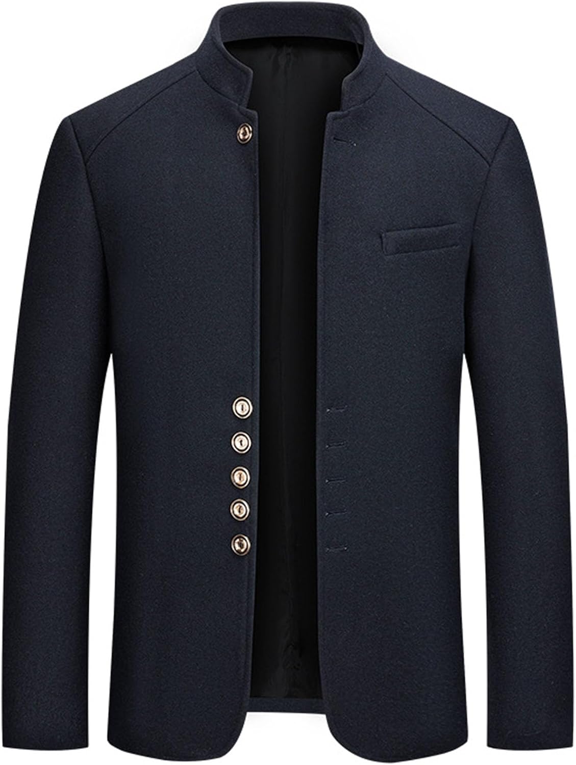 SOMTHRON Men's Winter Wool Blend Peacoat Single Breasted Stand Collar Slim Fit Business Trench Coat Overcoat