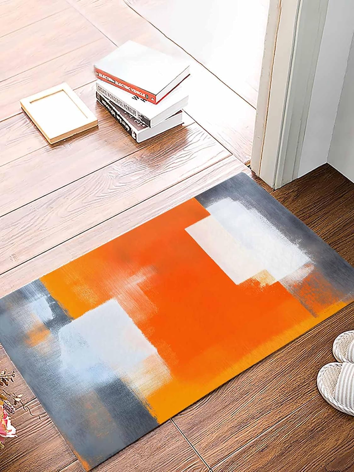 Indoor Doormat 20"x31.5" Absorbent Front Door Mat Non Slip Door Mats Inside Dirt Trapper Mats Decor Entrance Door Rug Shoes Mat Washable Carpet - Orange and Gray Abstract Oil Painting Texture