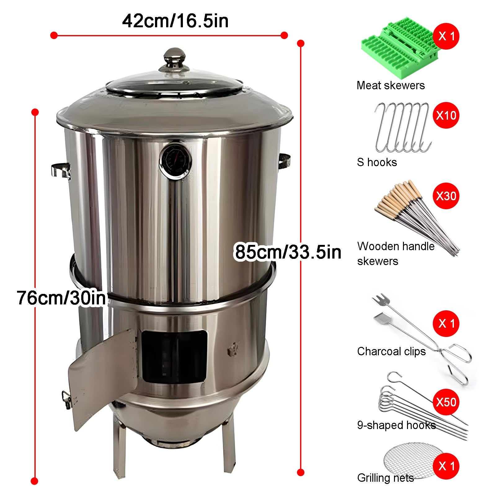 Barile per Affumicatura, Griglia Sospesa in Acciaio Inox per Barbecue, Rotazione a 360° Senza Fumo, Design Antiscottatura