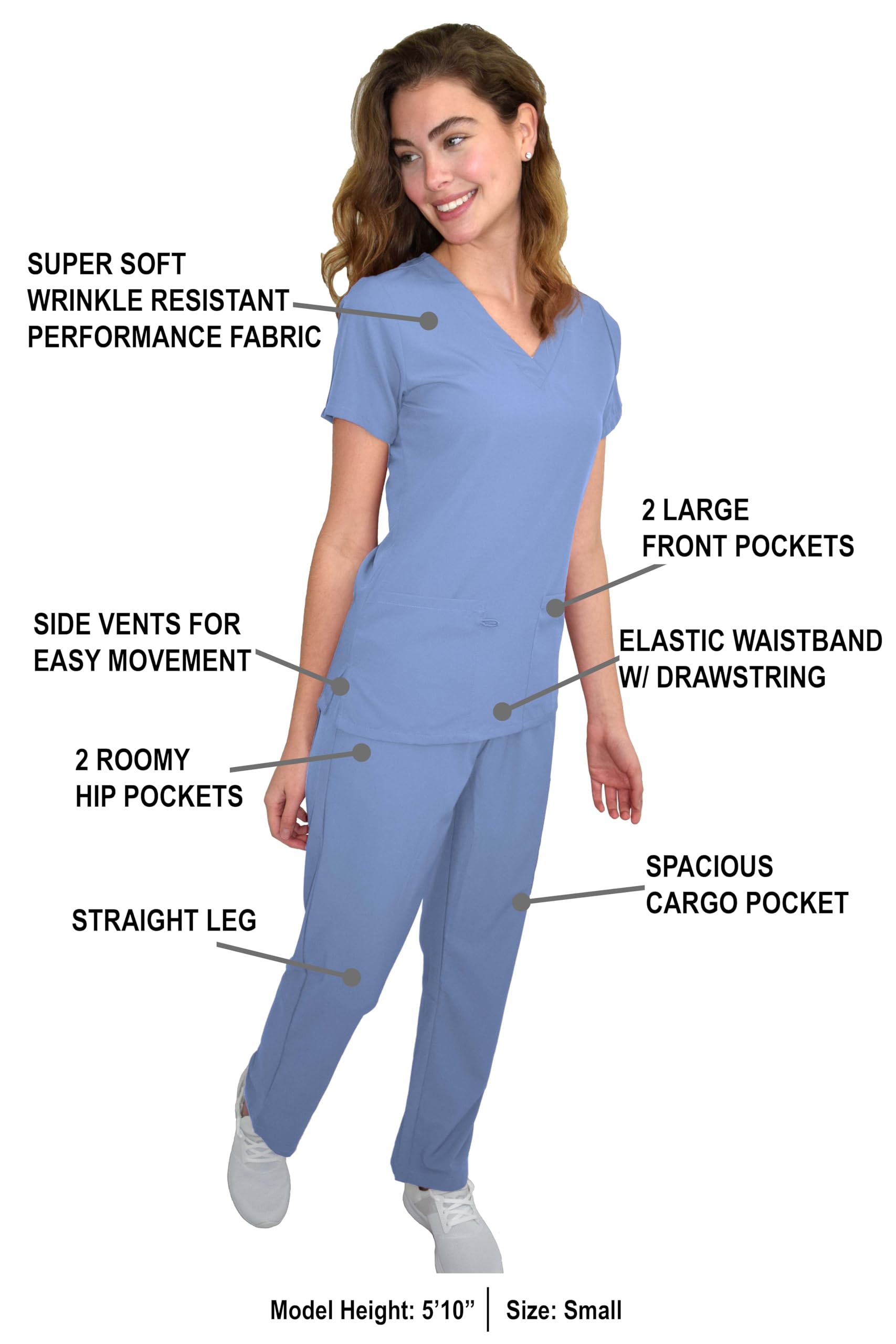 GT Performance Womens Medical Scrub Set GT 4FLEX Vneck Top and Pant-Ceil-Small
