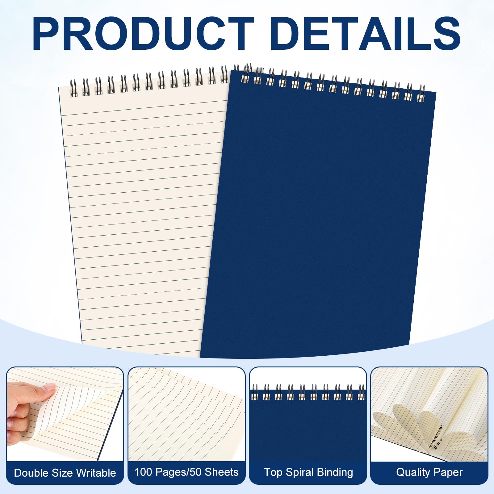 Yahenda 18 Pack Spiral Lined Notebook A5 Top Bound Writing Paper Notebook 7mm College Ruled Paper Lined Journal 8.3'' x 5.5'' College Journal for Gifts School Office Business Supplies(Dark Blue)