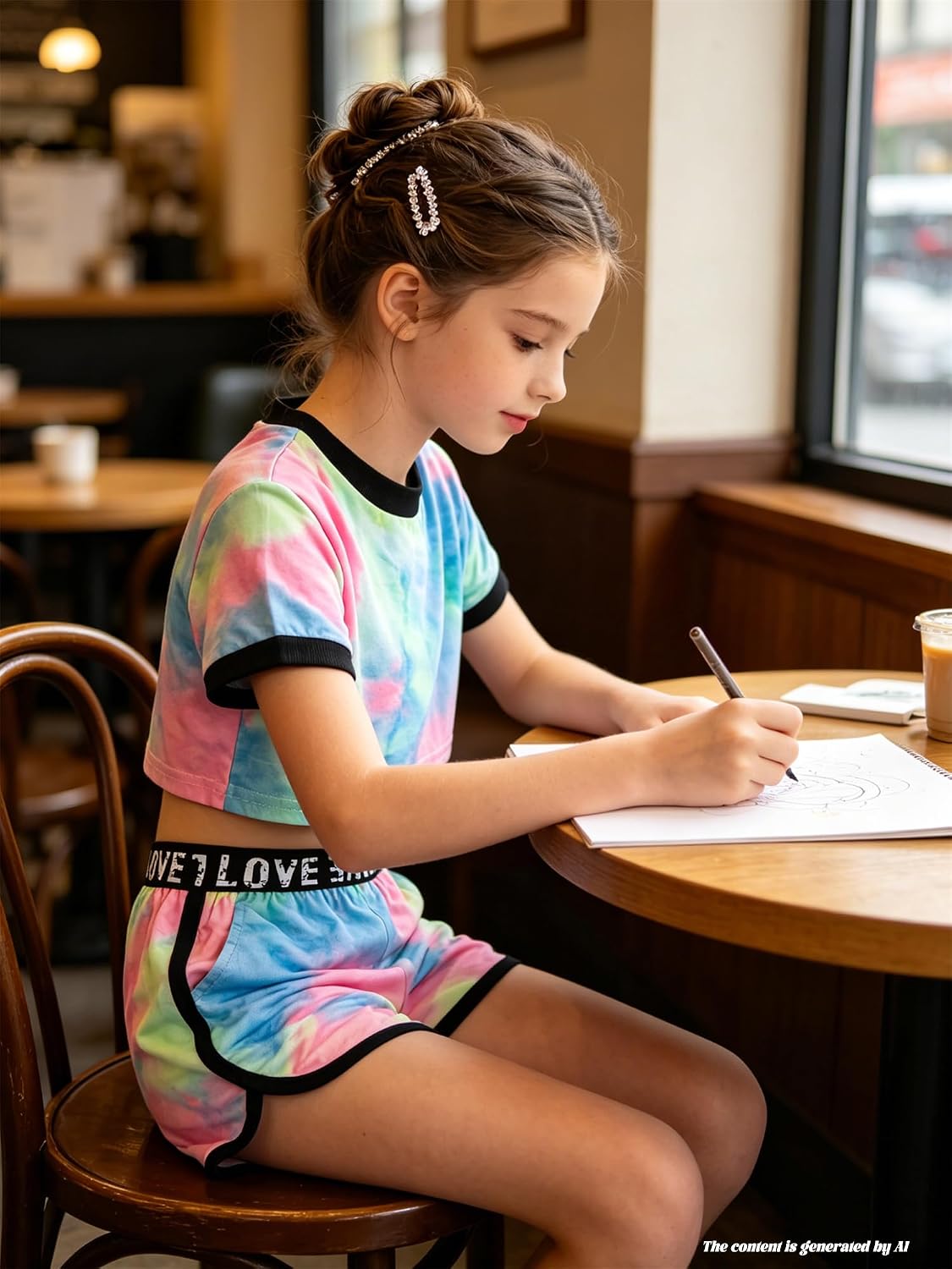 Betusline Girls Summer 2 Piece Outfits,Kids Short Sleeve Crop Top & Shorts Set with Side Pockets