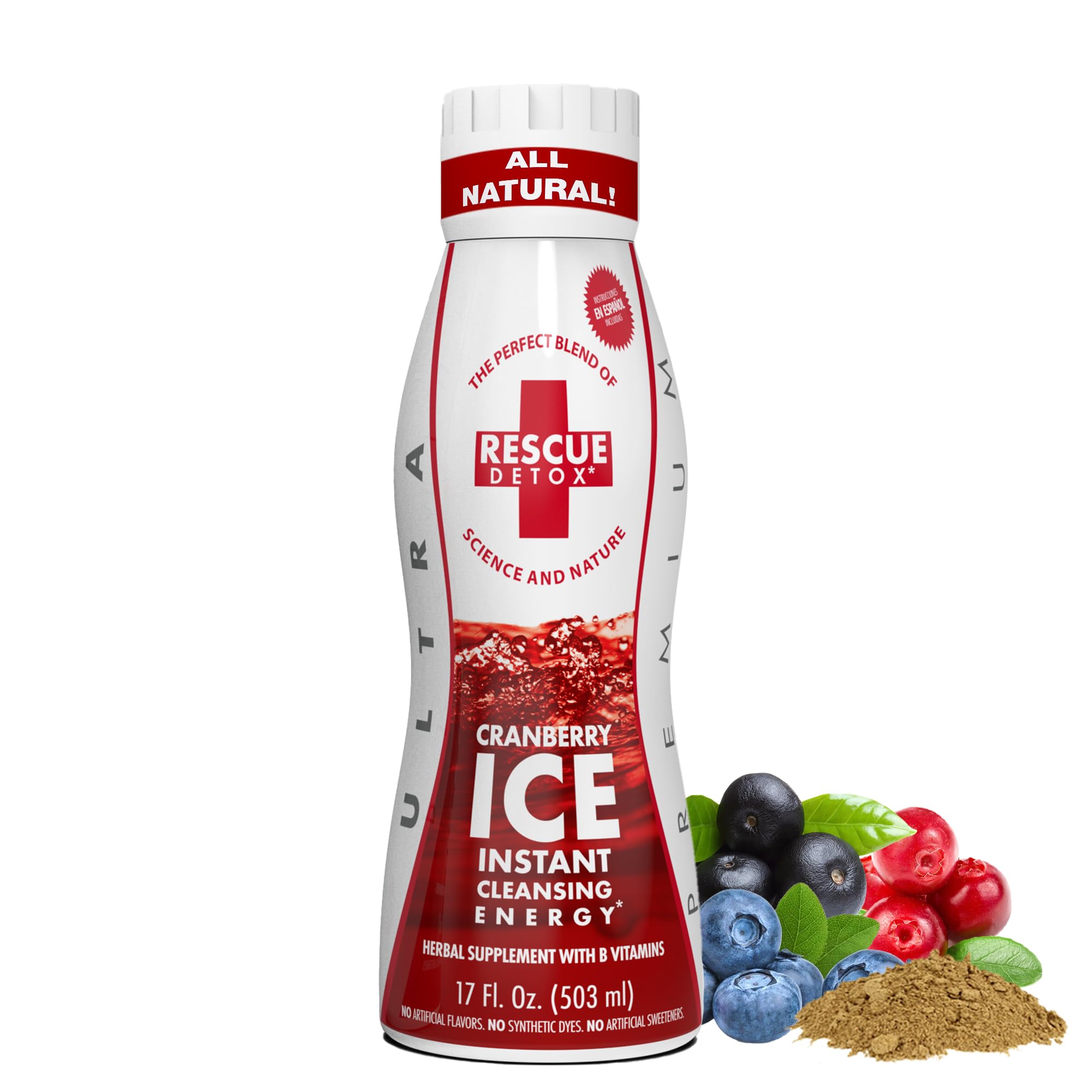 Rescue Detox - ICE - Cranberry Flavor - 17oz | Works in 90 Minutes Up to 5 Hours - Concentrated Cleansing Drink with B Vitamins and Naturally Sweetened with Stevia