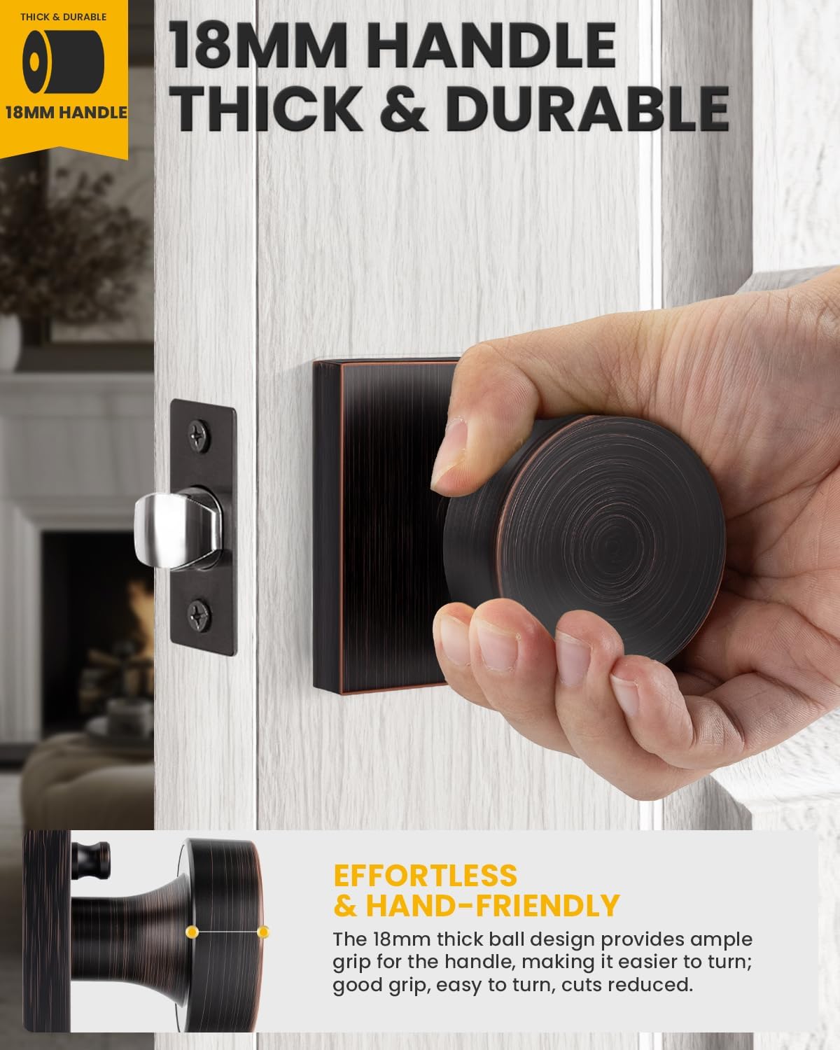 Goldenwarm Oil Rubbed Bronze Passage Door Knobs for Interior Doors, Zinc Alloy Bronze Door Knobs for Hallway & Closet & Living Room, Non-Locking Function, Adjustable & Reversible - 2 Pack