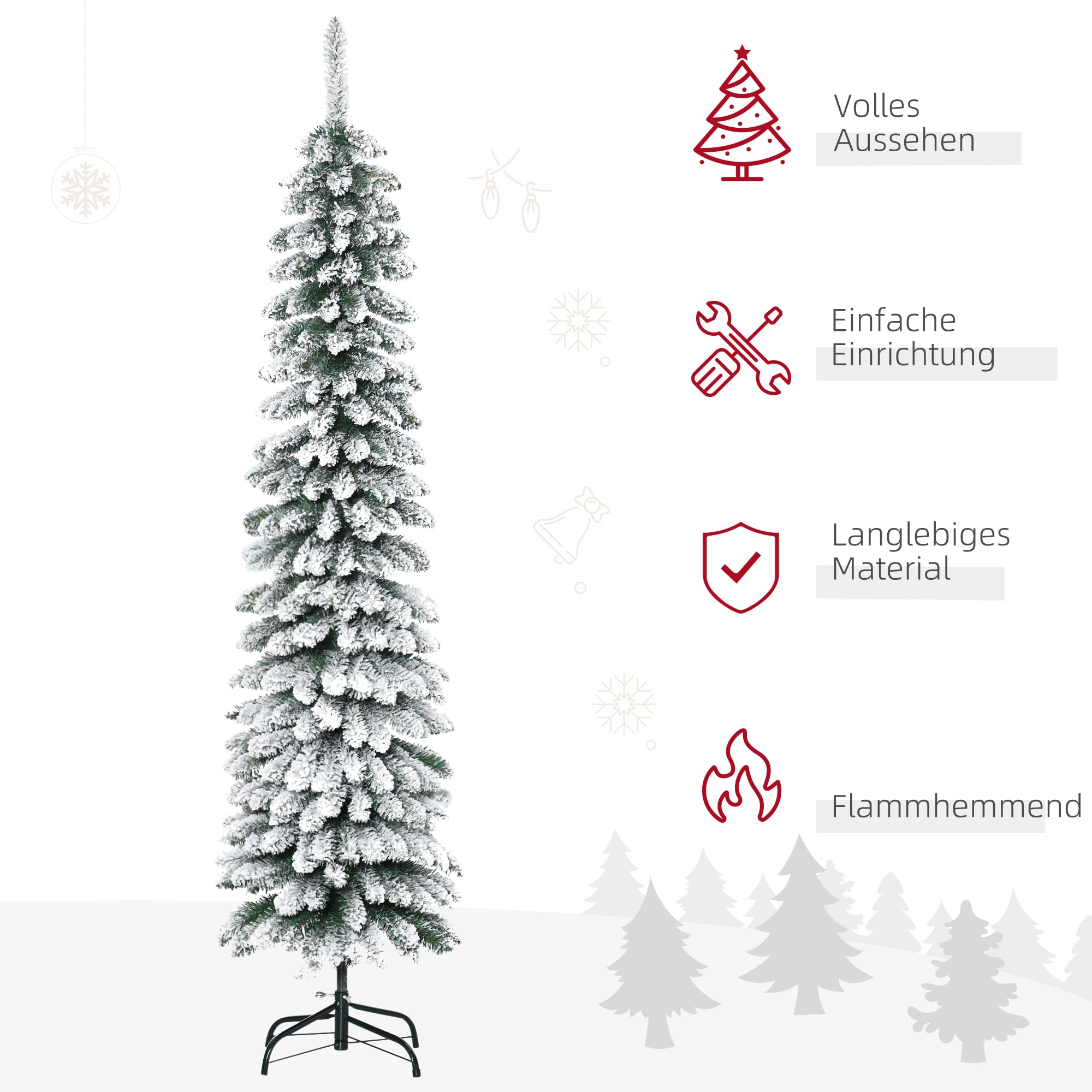 HOMCOM Künstlicher Weihnachtsbaum 180 cm mit Kunstschnee, 395 Spitzen | Tannenbaum Künstlich, Christbaum Weihnachtsdeko, inkl. Metallständer, für Drinnen