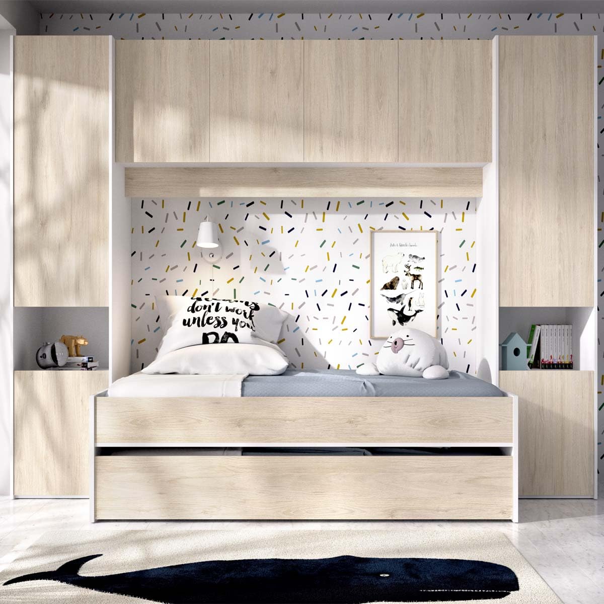 DEKIT - Pack Ahorro Juvenil Dormitorio Puente Kwai, 1 somier Lama Ancha y 2 colchones viscoelásticos Nova 90 x 190 cm