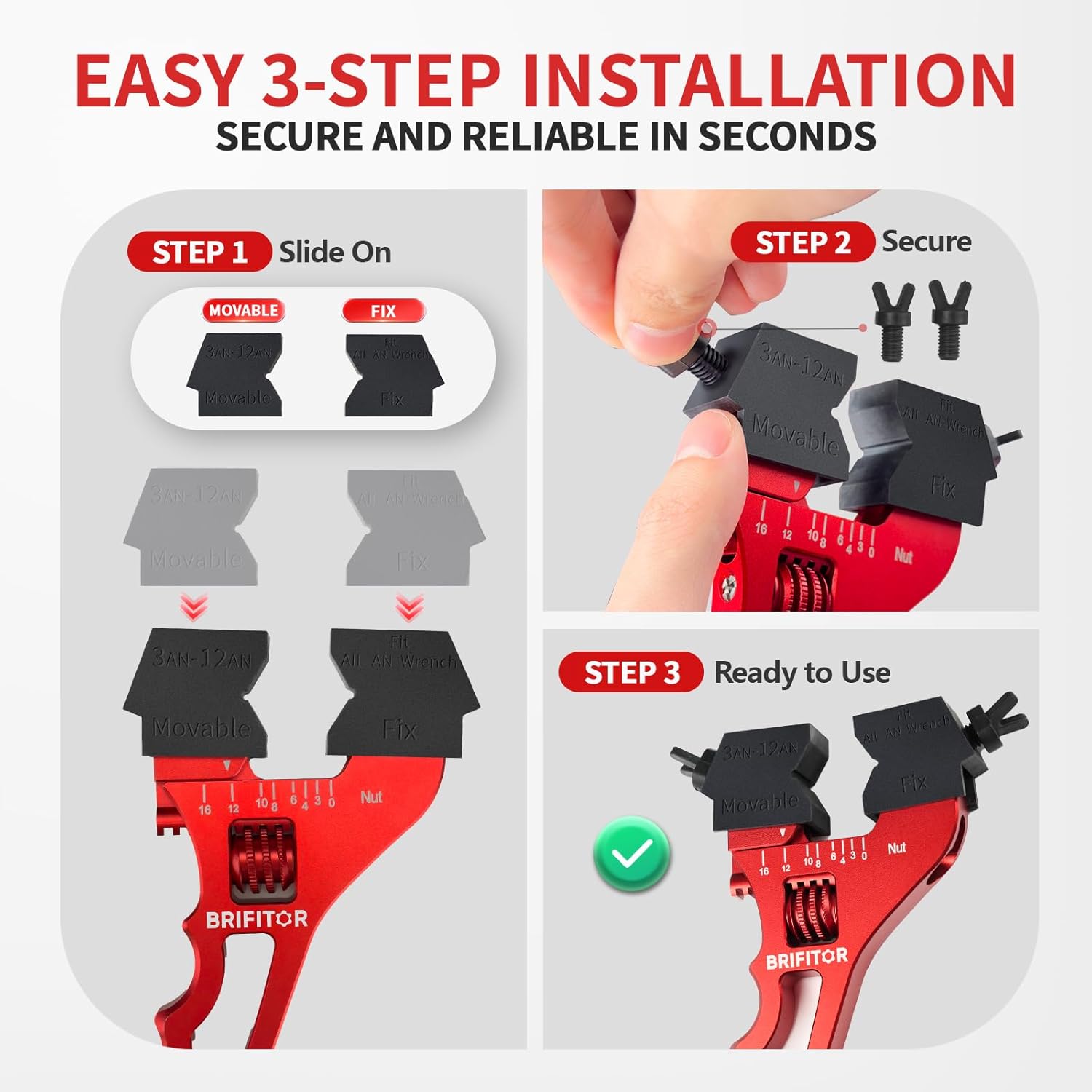 Non-Marring Protective Clamps For Adjustable AN Fittings Wrench, Two Replaceable Styles Jaw & Flat Type to Prevent Slipping & Protect Delicate Shiny AN Hose End Fittings