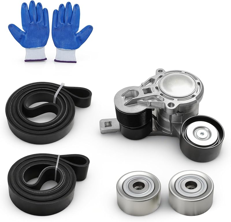 Kit tensionador da correia serpentina Loautong para Freightliner e Western Star – 1 tensionador, 2 polias e 2 correias