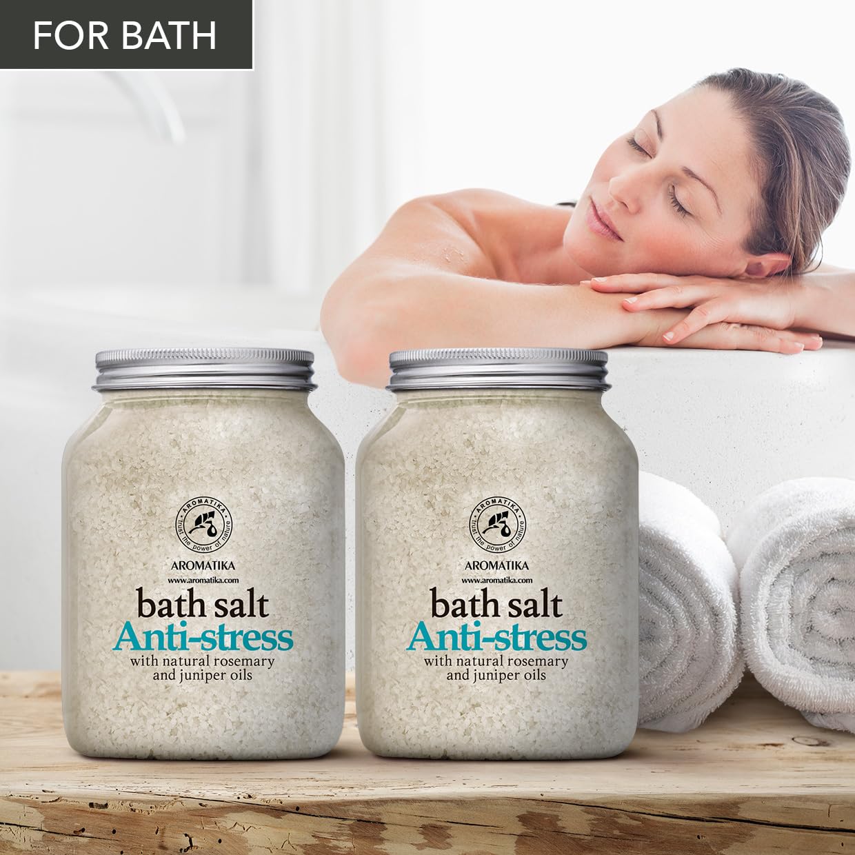 Sale da Bagno Antistress - set 2х1300g - Sale Marino con Olio Essenziale di Rosmarino e Ginepro - Cura del Corpo - Bellezza - Relax - Aromaterapia