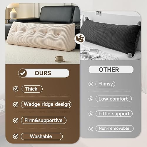 Miniatura 6 de Z-hom Almohada de cabecera completa, almohada de lectura de cuña triangular para cama o sofá, cojín ergonómico para respaldo para sentarse, leer o