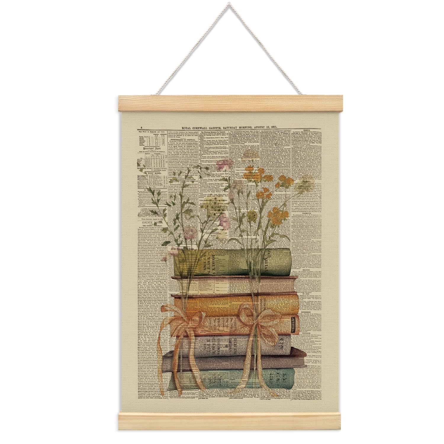 UYIKG Vintage Book Reading Wall Art Poster Hanger Frame, Library Posters, Book Blub Decorations, Retro Floral Book Canvas Prints Framed Wall Decor for