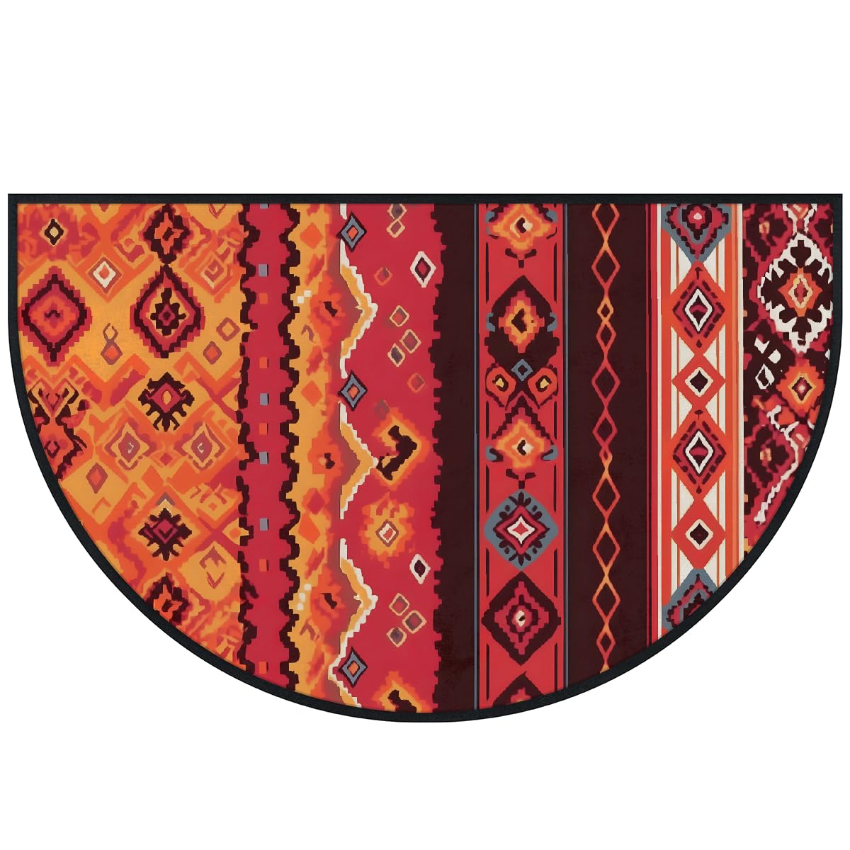 Mexpekil Paillasson demi-lune motif ethnique tribal pour intérieur et extérieur, antidérapant, lavable, absorbant, anti-saleté, 100 x 160 cm