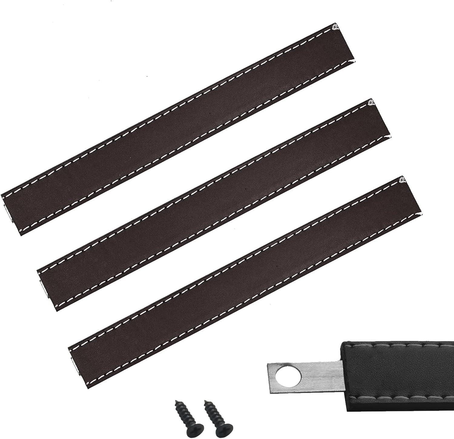 2PCS Brown Leather Drawer Handles with Mounting Screws - Modern Leather Trunk, Suitcase, and Cabinet Pulls
