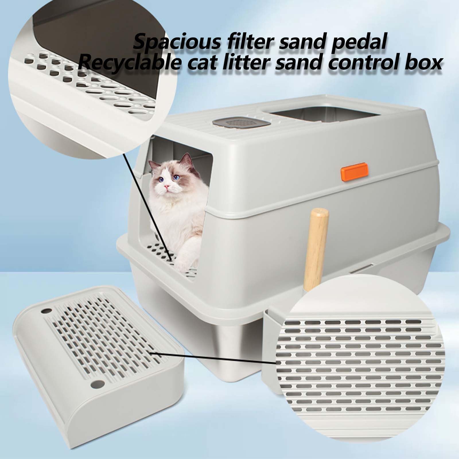 Lettiera per Gatti in Acciaio Inossidabile con Coperchio, Coperchio a Fogli mobili lettiera ad Ingresso Superiore con lettiera a Strato di lettiera, Non appiccicoso, Non Odor, Facile pulizi Dark Gray