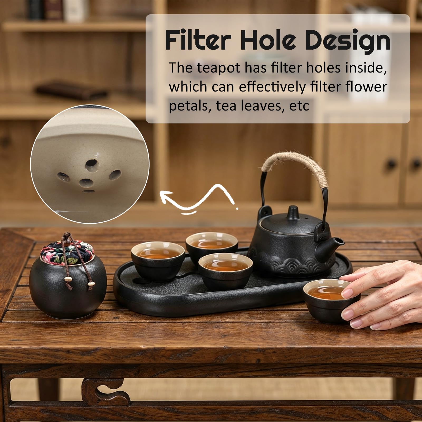 Chinesisches Gongfu-Tee-Set aus Keramik, 10 Stück Teekannen-Set Teeservice | All-in-One-Geschenktüte Teeservice, mit 230ml Porzellan Teekanne, 4er 45ml Keramik Tasse, für Geschenke, Outdoor, Reisen