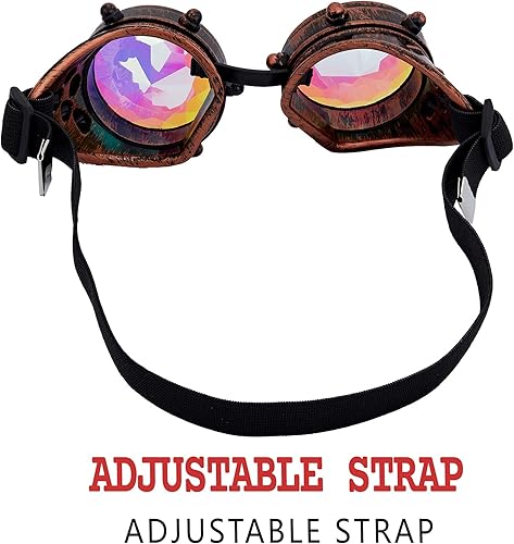 Miniatura 12 de Gafas caleidoscopio para raves trippy psicodélico steampunk con lentes de cristal de difracción de prisma arcoíris
