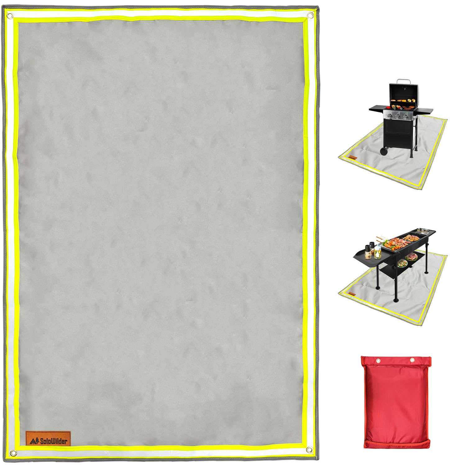 SoloWilder Tapis de poêle à bois 99,1 x 150 cm pour brasero de tente, poêle, terrasse, pelouse, pelouse, camping, protection d'isolation