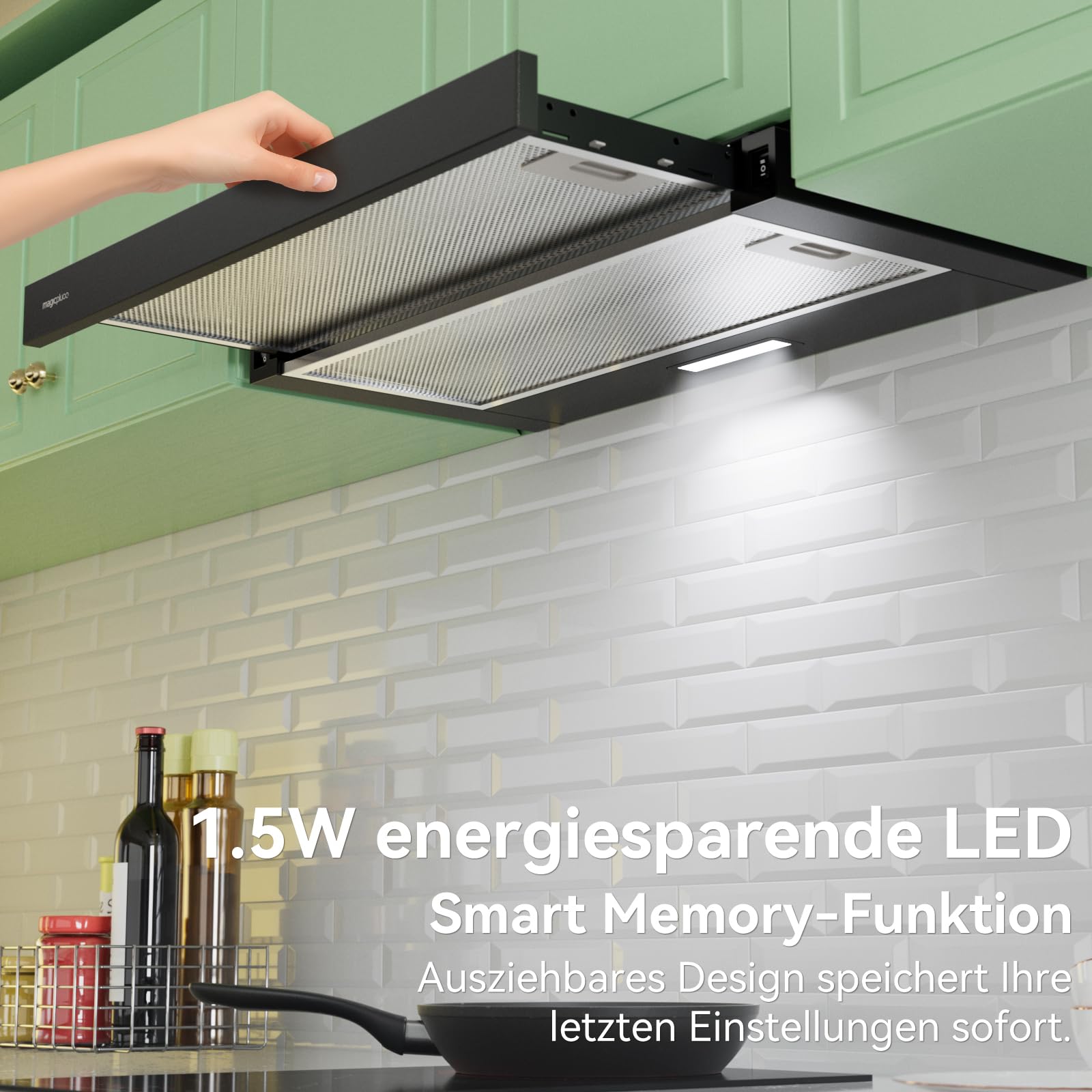 Flachschirmhaube Dunstabzugshaube 60 cm Schwarz 370 m³/h Abluft/Umluft Energieeffizienzklasse A LED-Beleuchtung 60/65 dB(A) inkl. Aktivkohlefilter