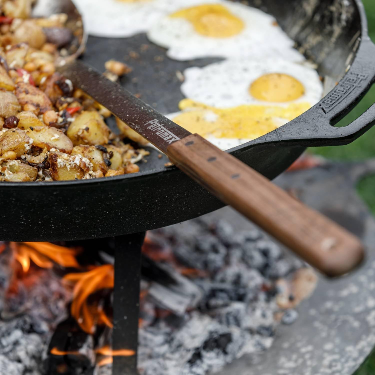 Petromax Kitchen or Campfire Serving Spoon, Durable Stainless Steel with Long Wooden Handle, Extra Large 3.4 fl oz
