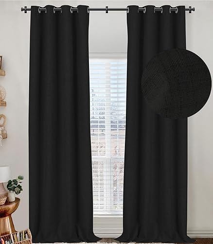 Cortinas 100% opacas de 84 pulgadas de largo, cortinas opacas de lino de 84 pulgadas de largo, juego de 2 paneles de cortinas opacas con aislamiento